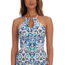 La Blanca Riviera Renewal High-Neck Tankini Top Women’s Swimsuit, Multicolor, 8