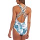  Tranquility Palm Cross-Back Tummy-Control One-Piece Swimsuit, Light Blue, 8