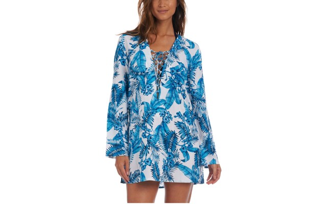  Tranquility Palm Tunic Cover-Up, Aquamarine, X-Large