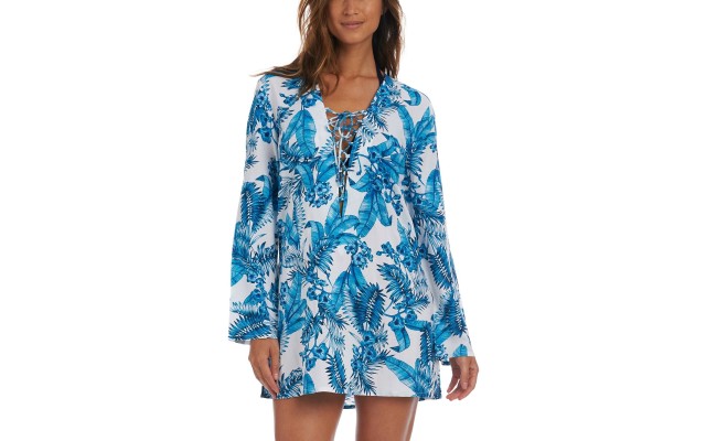 La Blanca Tranquility Palm Tunic Cover-Up Women’s Swimsuit, Aquamarine, Large