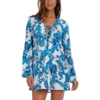 La Blanca Tranquility Palm Tunic Cover-Up Women’s Swimsuit, Aquamarine, X-Small