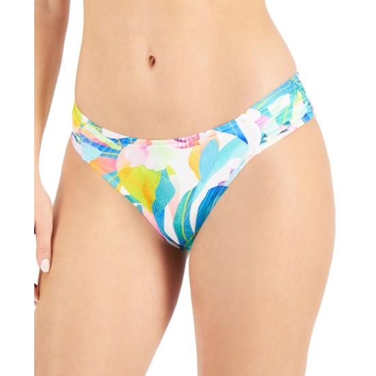  Wild Tropic Printed Ruched-Side Hipster Bikini Bottoms, Small, Multicolor