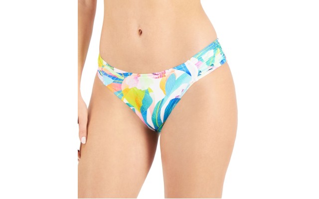  Wild Tropic Printed Ruched-Side Hipster Bikini Bottoms, Small, Multicolor