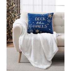 Lacourte Deck The Halls Decorative Pillow, 20″ x 20″, Navy