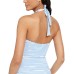  Bengal Stripe Molded Cup Halter Tankini Top, Blue/White,14