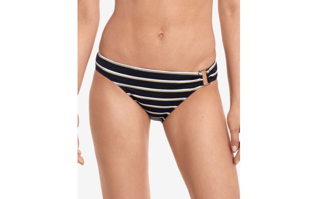  BLACK Dylan Metallic Striped Hipster Swim Bottom, 12, Black/White