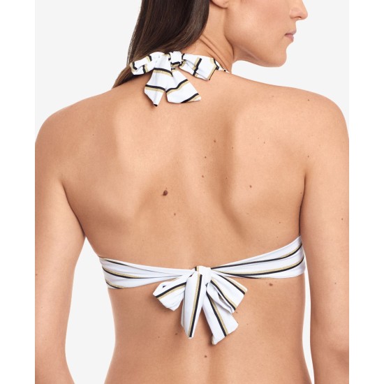 Lauren  Dylan Striped Ring Bikini Top, White, 12