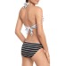 Lauren Ralph Lauren Dylan Striped Metallic-ring Bikini bottom, Black, 16