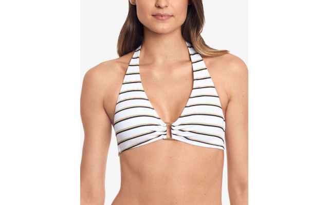 Lauren  Dylan Striped Ring Bikini Top, White, 12
