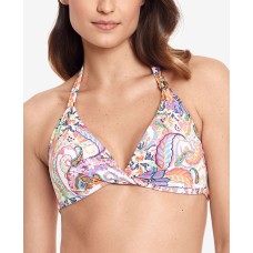 LAUREN RALPH LAUREN Floral Non-Removable Cups Tie Halter Bikini Top, 12, Multicolor