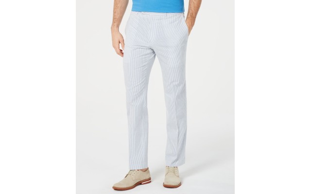 Lauren Ralph Lauren Mens Classic-fit Seersucker Dress Pants Blue 33×30