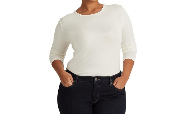  Plus Size Long Sleeve Top – White, 2X