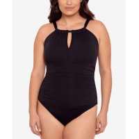 Lauren Ralph Lauren Plus Size Stretch High-Neck One-Piece Swimsuit, Black, 18W