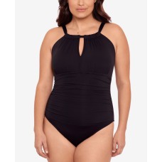Lauren Ralph Lauren Plus Size Stretch High-Neck One-Piece Swimsuit, Black, 18W