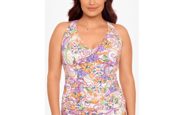 Lauren Ralph Lauren Plus Size Women’s Tummy Control Side-Ruched Tankini, Multi, 20W