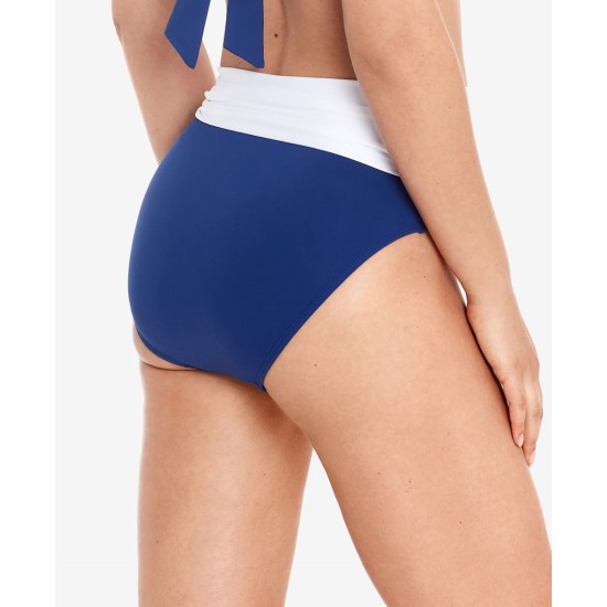  Stretch Side Tie High Waisted Swimsuit Bottom, Blue, 10