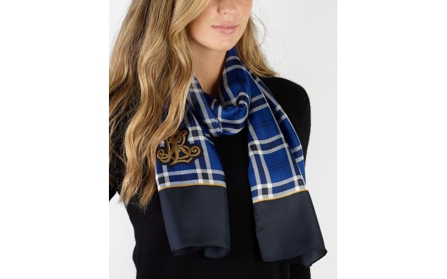 Lauren Ralph Lauren Women’s Fiona Plaid Silk Scarf ,Blue One Size