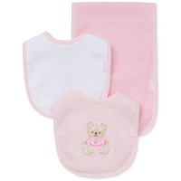 Little Me Baby Girls 3-Piece Sweet Bear Bib & Burp Cloth Set