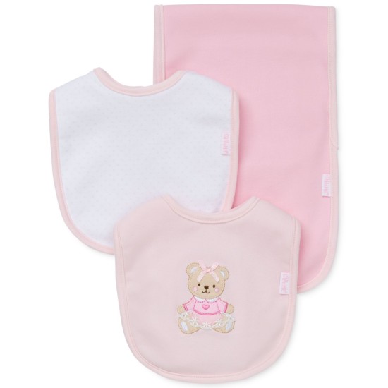  Baby Girls 3-Piece Sweet Bear Bib & Burp Cloth Set