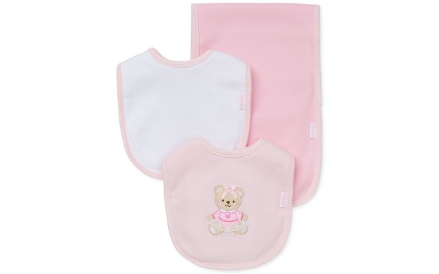  Baby Girls 3-Piece Sweet Bear Bib & Burp Cloth Set