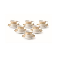 Lorren Home Trends 12 Piece 2oz Espresso Cup and Saucer Set, Service for 6, Gold