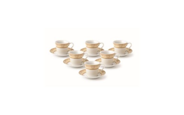  12 Piece 2oz Espresso Cup and Saucer Set, Service for 6, Gold