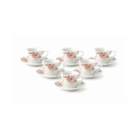 Lorren Home Trends 2 oz.Porcelain Espresso Set-6 Pink Floral and Butterfly Design