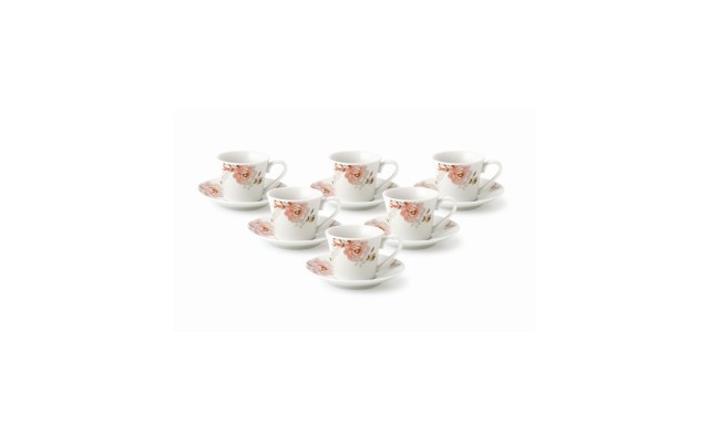  2 oz.Porcelain Espresso Set-6 Pink Floral and Butterfly Design