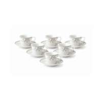 Lorren Home Trends Floral Design 12 Piece 2oz Espresso Cup and Saucer Set,Service for 6, Silver