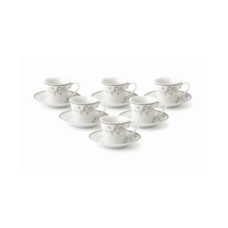 Lorren Home Trends Floral Design 12 Piece 2oz Espresso Cup and Saucer Set,Service for 6, Silver
