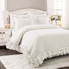 Lush Décor Ella Ruffle Lace 3-Piece Full/Queen Comforter Set, White
