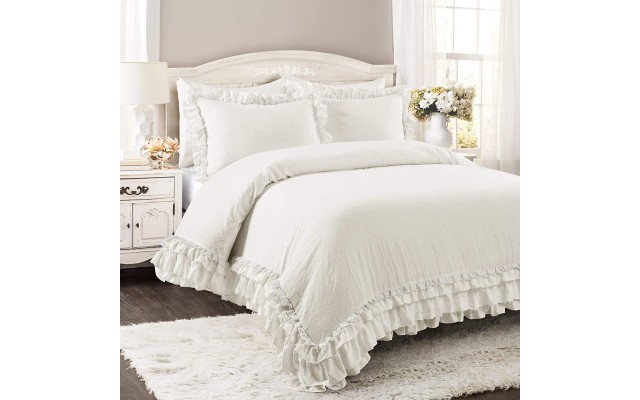 Lush Décor Ella Ruffle Lace 3-Piece Full/Queen Comforter Set, White