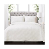 Lush Decor Ava Diamond Oversized Cotton 3 Piece Quilt Set, Full/Queen, White