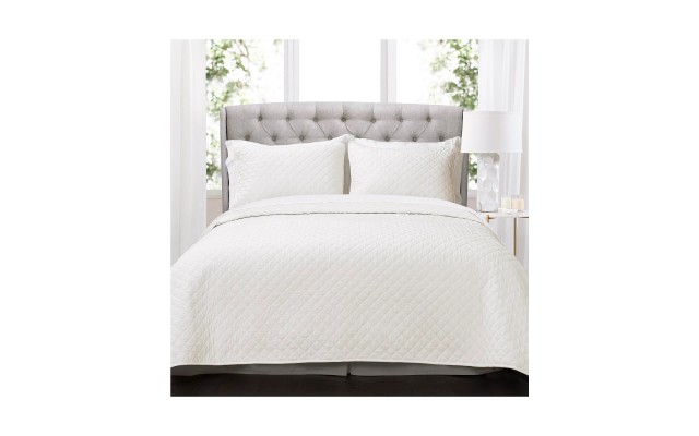 Ava Diamond Oversized Cotton 3 Piece Quilt Set, Full/Queen, White