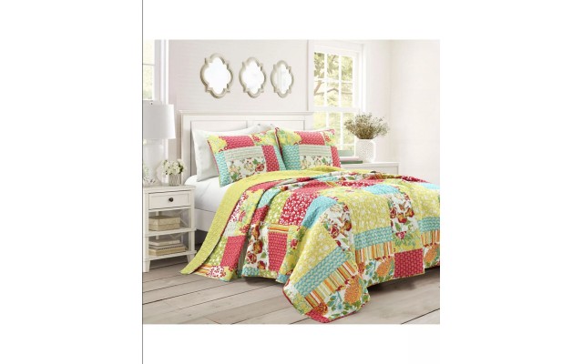  Roesser Patchwork Cotton 3 Piece Quilt set, Full/Queen, Multi
