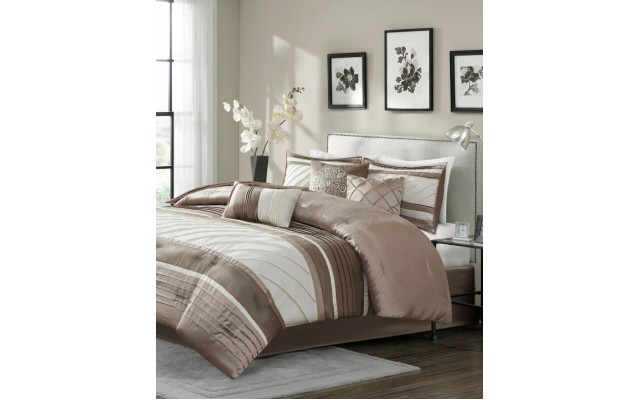  Blaire 7-Pc. Faux-Silk King Comforter Set, Brown