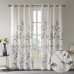  Botanical Sheer Curtains for Bedroom, Modern Contemporary Linen Grommet Living Room, Nature Summer Fashion Panel, Grey, 50 X 18 inch