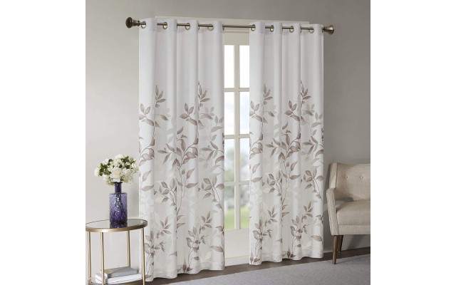  Botanical Sheer Curtains for Bedroom, Modern Contemporary Linen Grommet Living Room, Nature Summer Fashion Panel, Grey, 50 X 18 inch