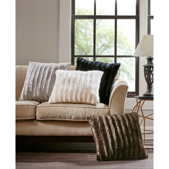  Duke 20″ Square Faux-Fur Decorative Pillow, Ivory