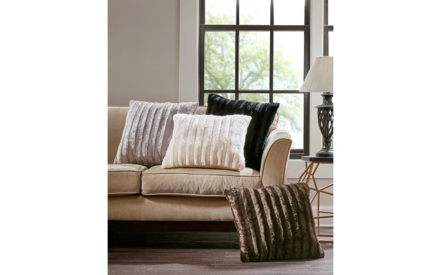 Duke 20″ Square Faux-Fur Decorative Pillow, Ivory