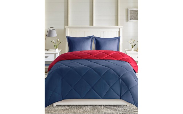  Essentials Larkspur Reversible 3-Pc. King Comforter Set, Red/Navy