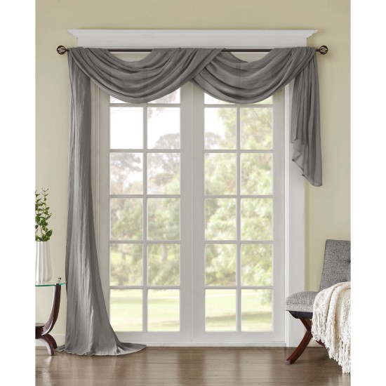  Harper 42″ x 216″ Solid Crushed Sheer Scarf Valance, Gray