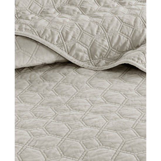  Harper Velvet 3-Piece King/California King Quilted Coverlet Set, Ivory