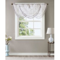 Madison Park Irina Embroidered Diamond Sheer Waterfall Valance, 38″ x 46″, White/Grey