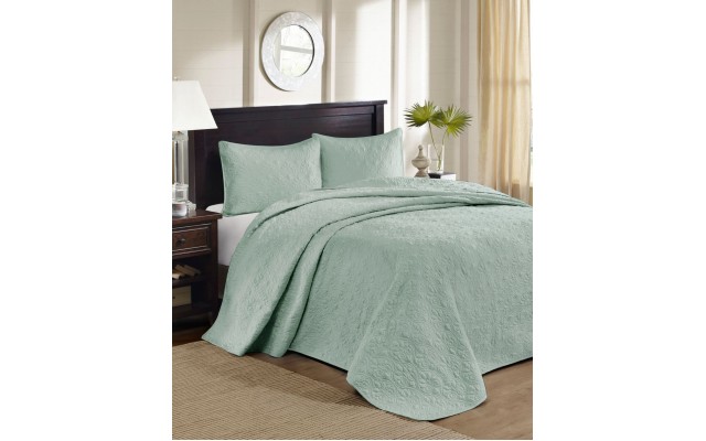  Quebec 3-Piece King Quilted Bedspread Set, Mint, King