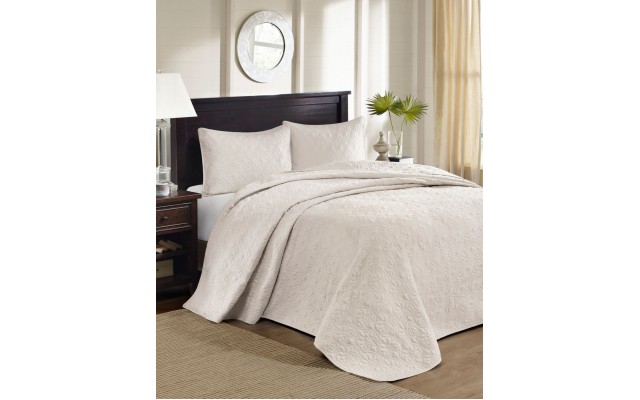  Quebec 3-Piece Queen Quilted Bedspread Set, Beige