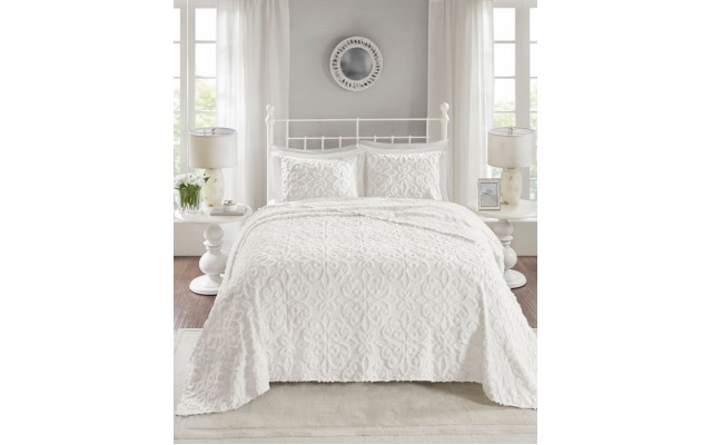  Sabrina 3-Pc. Full/Queen Tufted Cotton Chenille Bedspread Set,Solid White