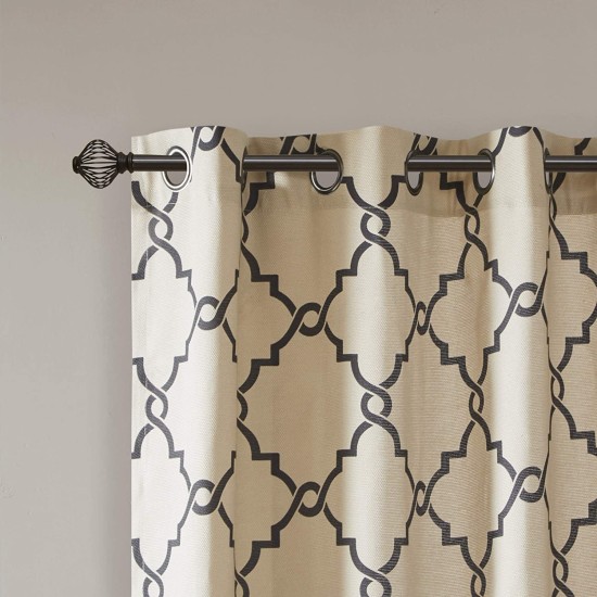  Saratoga 100″ x 84″ Fretwork-Print Grommet Patio Curtain Panel, Beige