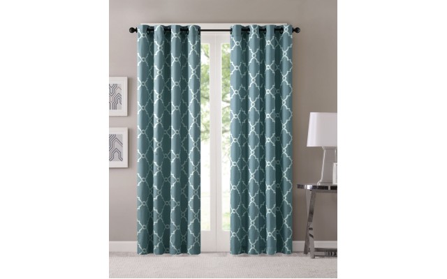  Saratoga 50″ x 63″ Fretwork-Print Grommet Curtain Panel, Navy