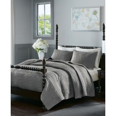 Madison Park Signature Serene King 3 Piece Cotton Quilt Coverlet Set, Gray